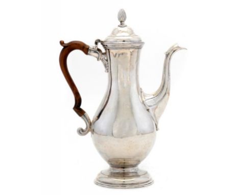 A GEORGE III SILVER BALUSTER COFFEE POT  30cm h, maker WB, a pellet between, perhaps Walter Brind, London 1781, 25ozs gross +