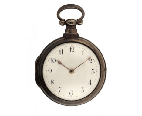 A PAIR CASED SILVER VERGE WATCH, S ROBERTS LONDON  No A831 with gold hands, enamel dial and flat centred glass, case maker Wi