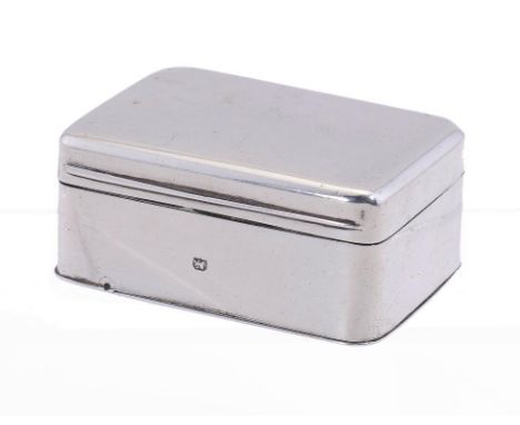 A GEORGE III SILVER NUTMEG GRATER of plain oblong design, the base with integral hinge, contemporary steel rasp, 6cm w, by Th