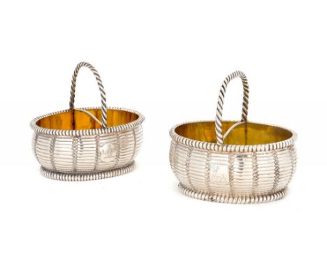 TWO GEORGE III SILVER BASKET SALT CELLARS crested, 9cm h, maker IC, a pellet between, London 1811 & 1812, 15ozs 15dwts ++Both