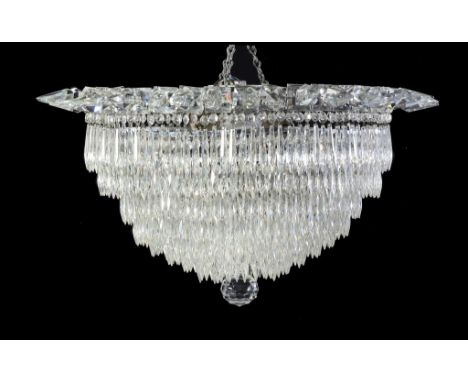 A GLASS CHANDELIER, MID 20TH C  with concentric tiers of approx 550 cut glass beads and pendants united by chains, the chromi