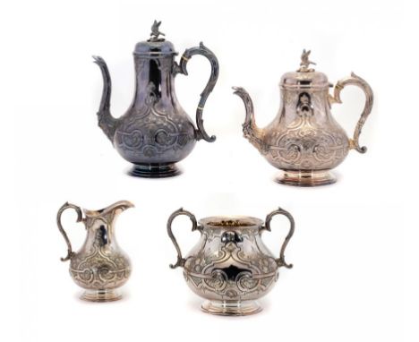 A VICTORIAN EPNS BALUSTER TEA AND COFFEE SERVICE, C1880 coffee pot 29cm h, by Fenton Bros (4) ++In exceptional condition with