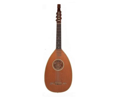 A GERMAN LUTE GUITAR, EARLY 20TH C with scalloped frets and ivoroid stringing, length of back 48cm  ++In good condition