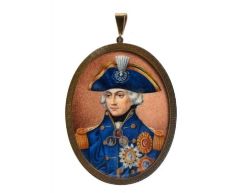 A PORTRAIT MINIATURE OF   NELSON AFTER LEMUEL FRANCIS ABBOTT (1760-1803),  C1920 ivory, signed Dobs, 6.5 x 5cm, in silver gil