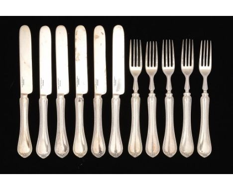 A SET OF SIX NORTH AMERICAN SILVER DESSERT KNIVES AND FIVE FORKS, C1875  by Paul Black & Co of New York, maker's mark, STERLI
