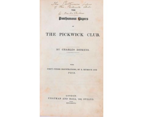 DICKENS (CHARLES) THE POSTHUMOUS PAPERS OF THE PICKWICK CLUB, 1837  8vo, first edition, etched title, frontispiece and illust