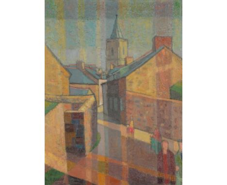 20TH CENTURY SCHOOL STREET SCENE indistinctly signed R Ru..., oil on canvas, 59.5 x 44.5cm  ++In good condition requiring onl
