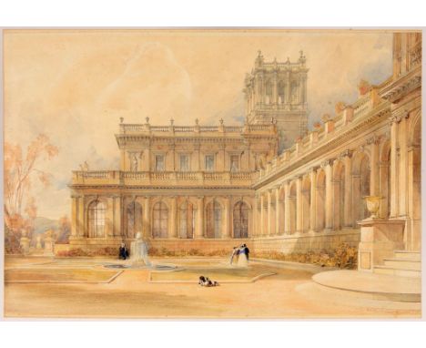 SIR CHARLES BARRY, RA  (1795-1860) THE CAMPANILE AND PORTE CORCHERE TRENTHAM HALL ; THE PARTERRE TRENTHAM HALL  a pair, both 