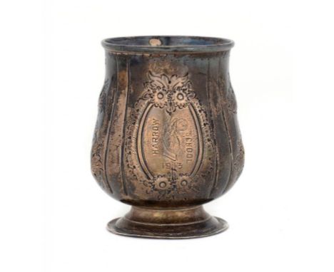 CRICKET INTEREST. A GEORGE V SILVER BALUSTER VASE PRESENTED TO GEOFFREY LAIRD JACKSON WHEN AT HARROW SCHOOL  8cm h, by Mappin