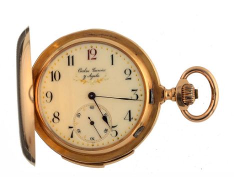 A SWISS 18CT GOLD KEYLESS LEVER MINUTE REPEATING HUNTING CASED WATCH, CARLOS GARCIA Y AYALA, C1900 the medallic cuvette inscr