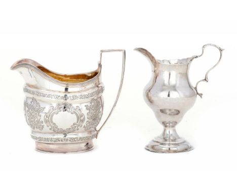 TWO GEORGE III SILVER CREAM JUGS ogee and oval, the latter later chased, 10.5 & 11cm h, both London, by George Smith, 1778 an