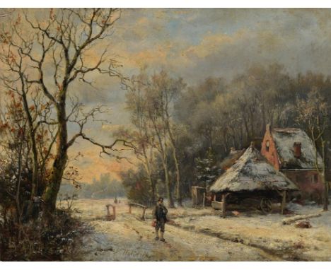 •†K HENDRIKS, 19TH CENTURY A DUTCH WINTER SCENE signed, oil on mahogany panel, 20.5 x 27cm, unframed  ++The varnish requiring
