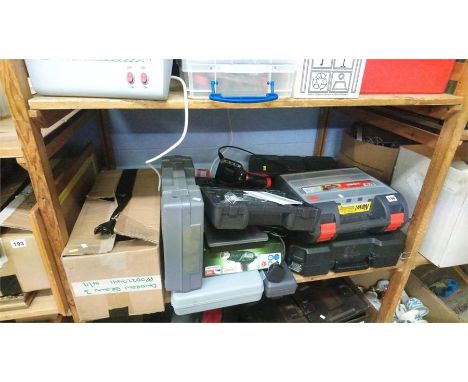Quantity of boxed power tools.