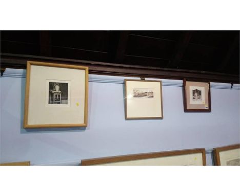 Three various etchings, two R Hobson and the other D. Sinclair