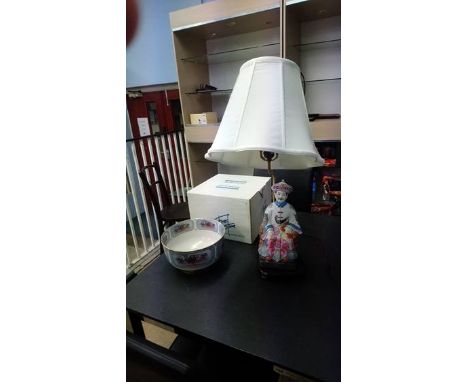 An Oriental lamp and a Fred Stone bowl