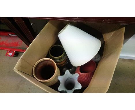 Large box of West German vases, Aynsley lamp etc.