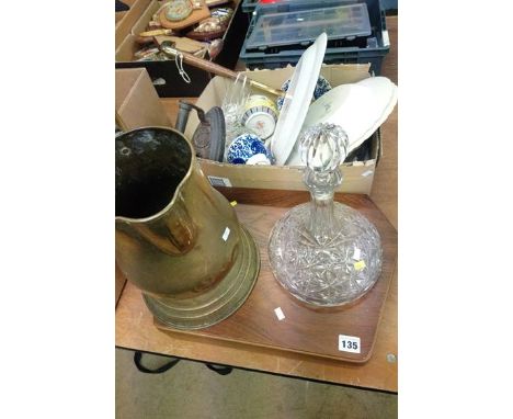 Brass jug, canteen of cutlery, decanter etc.