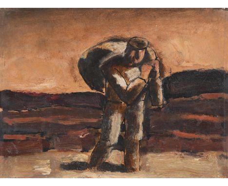 λ&nbspJOSEF HERMAN (BRITISH 1911-2000) PEASANT CARRYING A SACK Oil on card laid down to board  18 x 23cm (7 x 9 in.)Provenanc