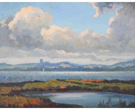 λ&nbspWALTER STEGGLES (BRITISH 1908-1997) SCENE NEAR BLAKENEY Oil on canvas-board 16.5 x 20.5cm (6¼ x 8 in.)Painted in 1979. 