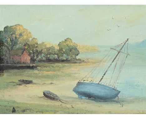 λ&nbspHELEN BRADLEY (BRITISH 1900-1979) WAITING FOR THE TIDE, ARNSIDE Oil on board Signed with fly motif (lower left), signed