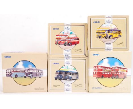 A collection of 5x Corgi Classics ' Commercials ' double bus diecast model sets. All models appear mint and unused, within th