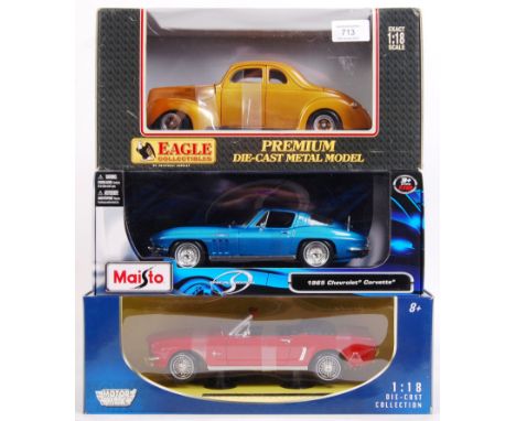 A collection of 3x assorted 1:18 scale precision diecast model cars. All ex-shop-stock, unused and mint. Comprising of; Maist