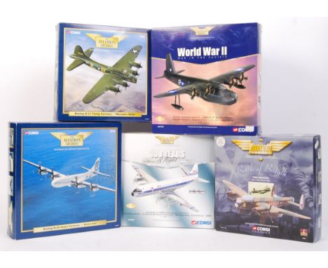 A collection of 5x Corgi Aviation Archive 1:144 scale diecast model aeroplanes. From various series, comprising; Battle Of Br