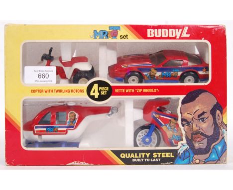 A rare vintage 1980's Mr T ( The A Team ) ' quality steel ' Buddy L made model vehicle set. Contents appear mint, likely unus