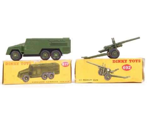 Two original vintage Dinky Toys diecast model military vehicles - comprising of - No. 692 5.5 Medium Gun (near mint model) an