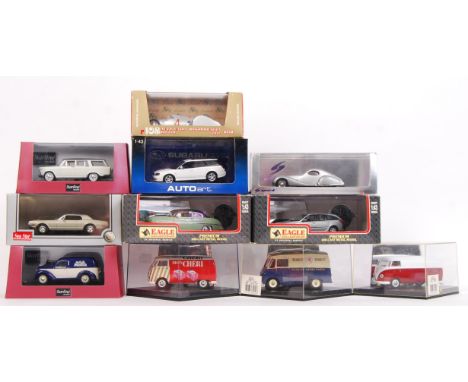 A good collection of 10x assorted 1:43 scale diecast model cars. Each appears mint, within the original display box. To inclu