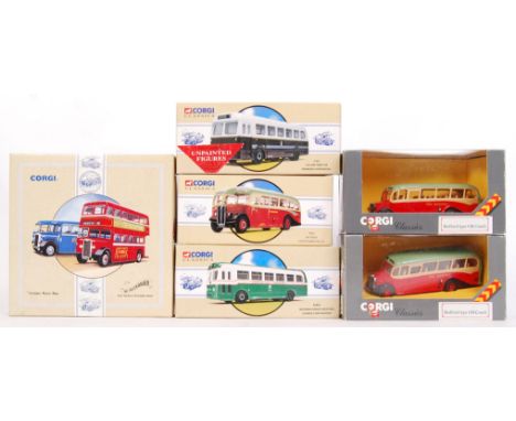 A collection of 6x original Corgi Classics diecast model buses to include; D949 / 15 Bedford Coach (2x), 97018 Weymann Single