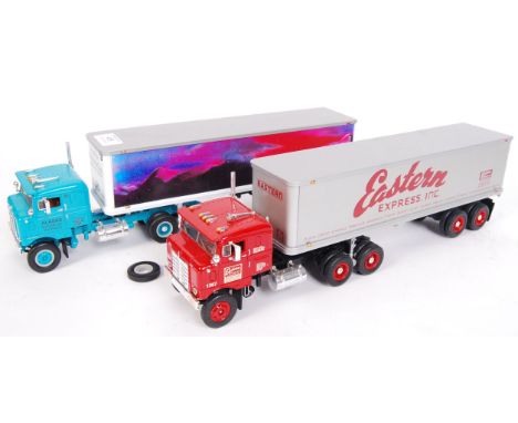 Two American made First Gear 1:34 scale precision diecast model lorries / Kenworth trucks. Both haulage related - Alaska Truc