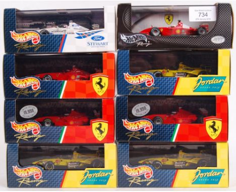 A good collection of 8x Hot Wheels Racing series 1:43 scale precision diecast model Formula One racing cars. All ex-shop stoc