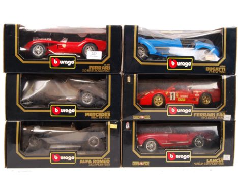 A collection of 6x Burago made 1:18 scale diecast model cars - each within the original boxes. Comprising of; Bugatti Type 59