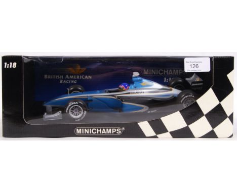 A Minichamps made precision diecast 1:18 scale model Formula One / F1 racing car ' BAR 01, Supertec. Jacques Villeneuve Testc