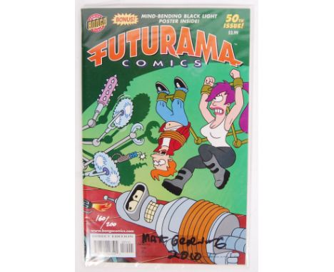 A rare limited edition San Diego Comic Con exclusive Bongo Comics ' Futurama Comics ' 50th Issue signed comic book. Signed to