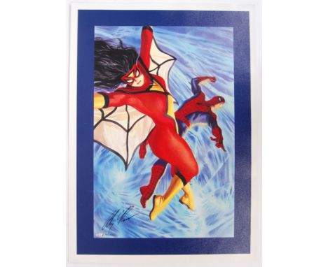 A superb comic book artist Alex Ross signed ' Spider Man &amp; Spider Woman ' giclee limited edition print. Limited to just 2