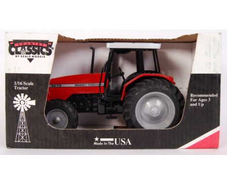 An American made 1/16 scale Country Classics large precision diecast model Massey Ferguson tractor. Red and black with silver