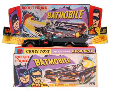 An original vintage Corgi Toys diecast model 267 ' Rocket Firing Batmobile ,' 'with Batman &amp; Robin.' Within the original 