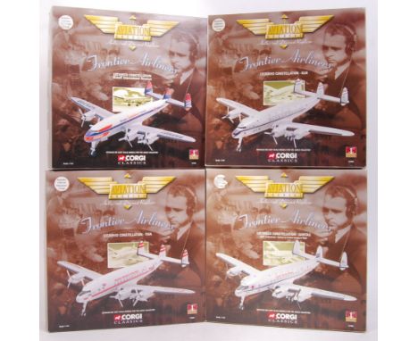 A collection of 4x Corgi Aviation Archive 1:144 scale diecast model aeroplanes. All from the ' Frontier Airlines  ' series. C