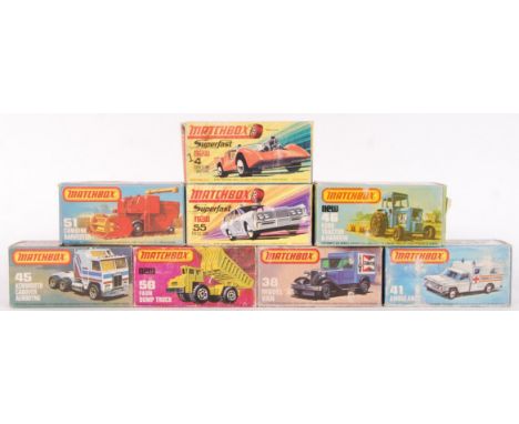 A collection of 8x original vintage Matchbox '75' &amp; Superfast' series diecast model cars to include; 45 Kenworth Cabover 