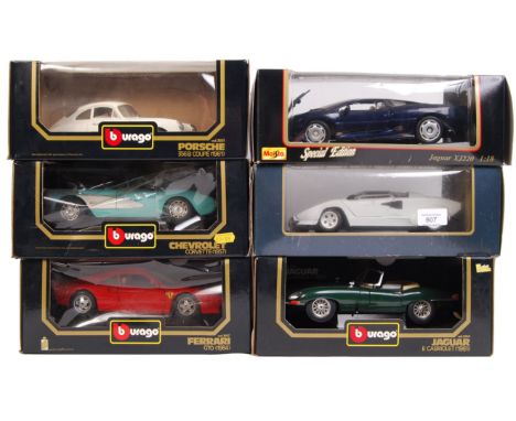 A collection of 6x 1:18 scale diecast model cars. Comprising of: Maisto ' Special Edition ' Jaguar XJ220, Maisto Diablo, and 