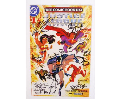 A rare Justice League Adventures DC Comics Issue #1. Signed to the front by all the related artists and writers. To include A