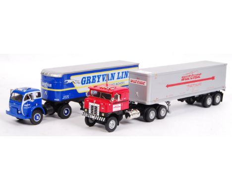 Two American made First Gear 1:34 scale precision diecast model lorries / trucks. Both haulage related - Greyvan Lines &amp; 