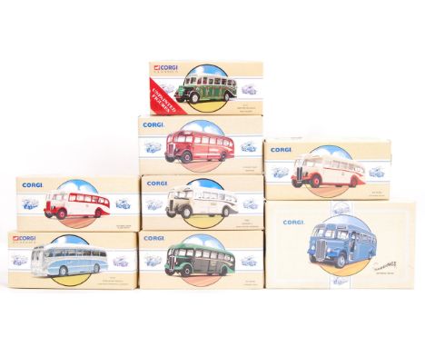A collection of 10x Corgi Classics diecast model buses (from the Transport &amp; Commercials series). All appear mint, as new