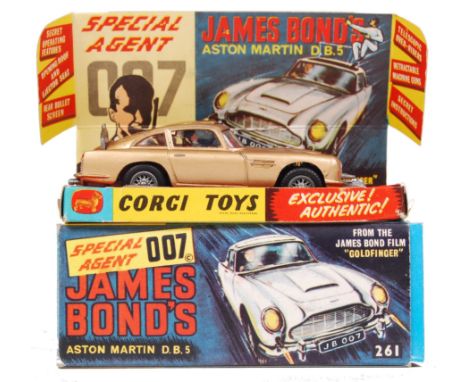 An original vintage Corgi Toys made No. 261 James Bond 007 Aston Martin DB5. Appears within the original box, with inner disp