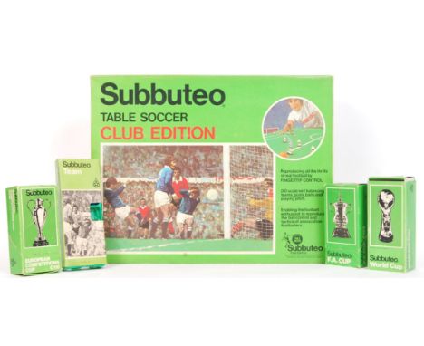 A collection of assorted boxed vintage Subbuteo sets, teams and accessories. To include; Club Edition (incomplete), C128 FA C
