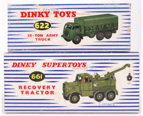 Two original vintage Dinky Toys diecast model military vehicles. Both appear very good to near mint, within good original box