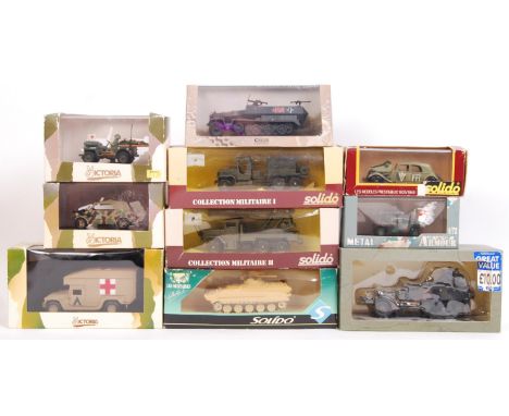 A collection of 10x assorted 1:43 scale precision diecast military models. To include; Solido, Victoria Military Models, Cobr