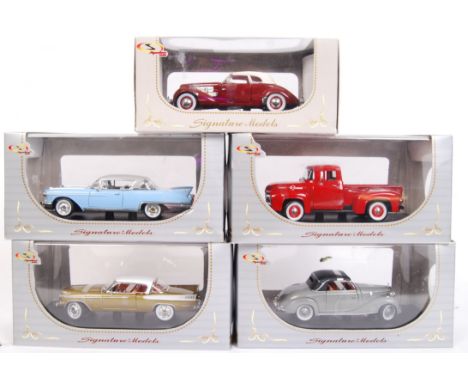 A collection of 5x Signature Models diecast model vehicles to include; 1937 Cord Supercharged, 1958 Cadillac Eldorado, 1956 F